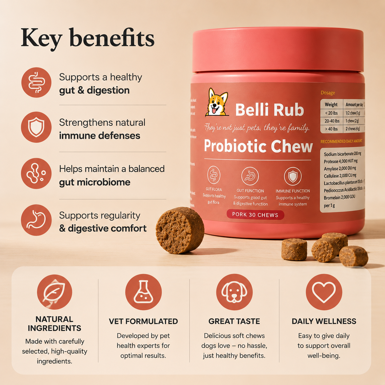 Probiotics for dogs – soft chews for gut & digestive health